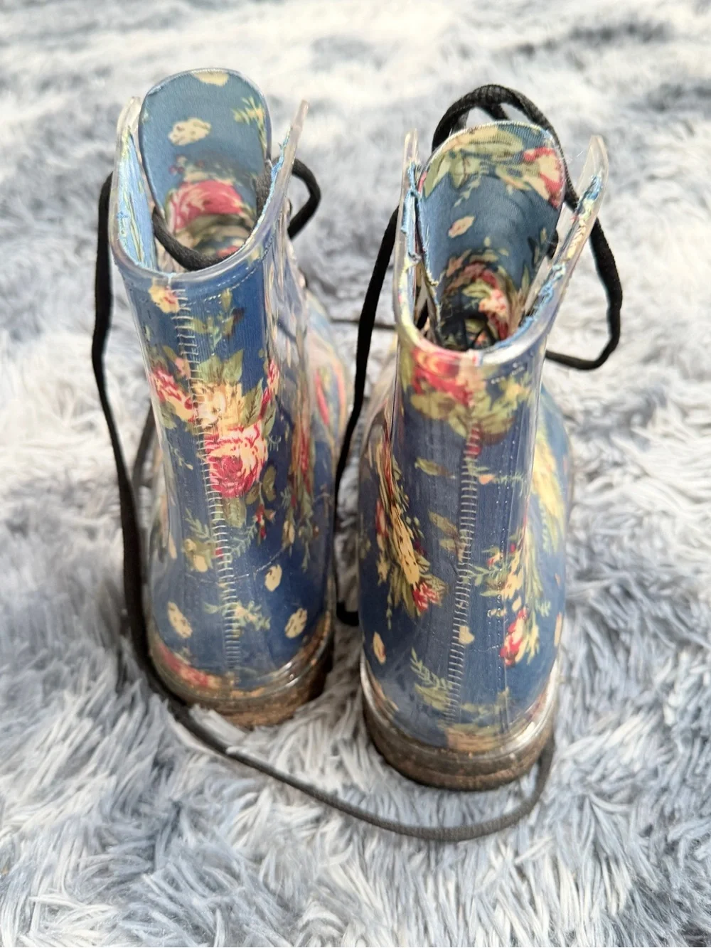 Navy Floral Lace-Up Rain Boots for Big Girls size 6 moody romantic grunge chic